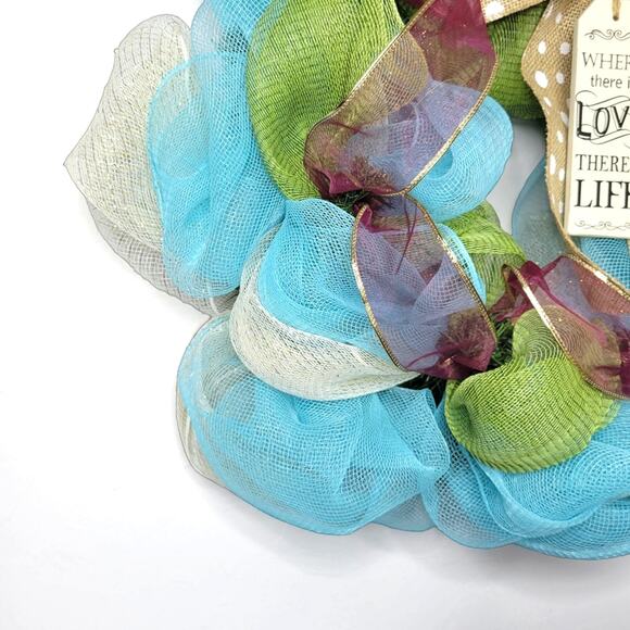 Holiday Mesh Wreath with Bowtie - Multiseason Easter Spring Christmas - Picture 3 of 6